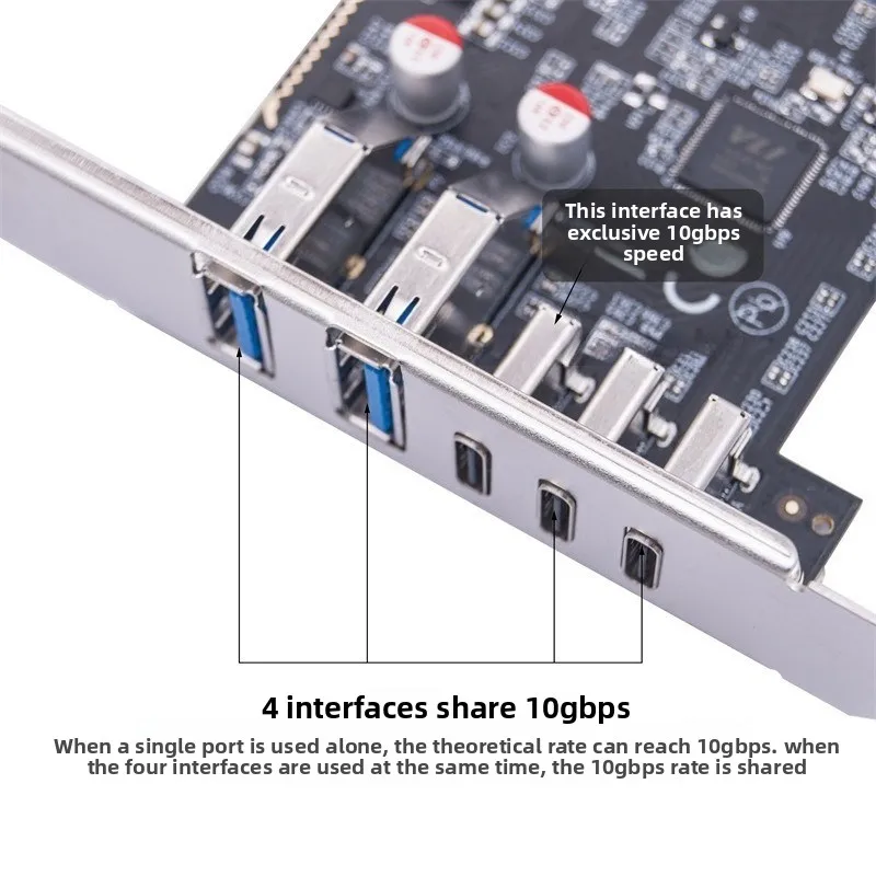 PCI‑E 4X USB3.2 Gen2 Expansion Card 10Gbps 5‑Port Type‑A+Type‑C PC Adapter Card