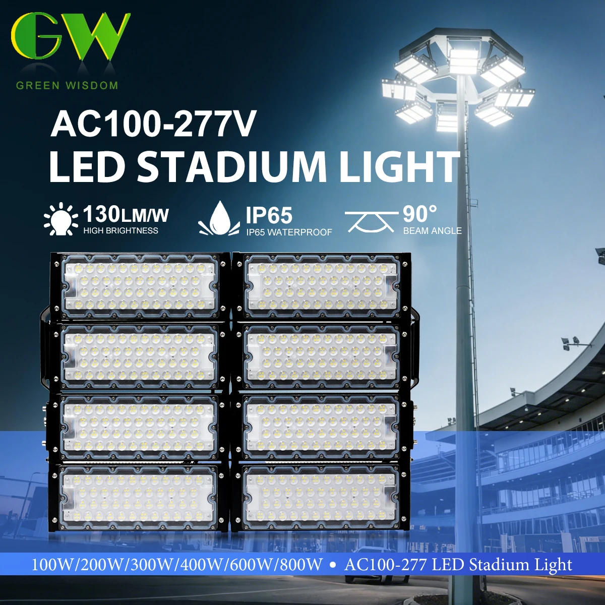 🌴6500K High Brightness Chip 130LM/W IP65 Waterproof Wide-angle 90° SMD3030 High Efficiency Adjustable Bracket LED Stadium Light