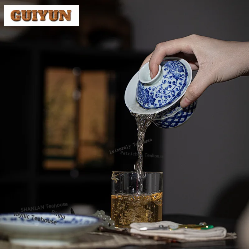 180ml Interlock Branch Lotus Decoration Gaiwan Ancient Tea Tureen Tea Bowl With Lid Kit Tea Brewing Cover Bowl Cafes Decoration