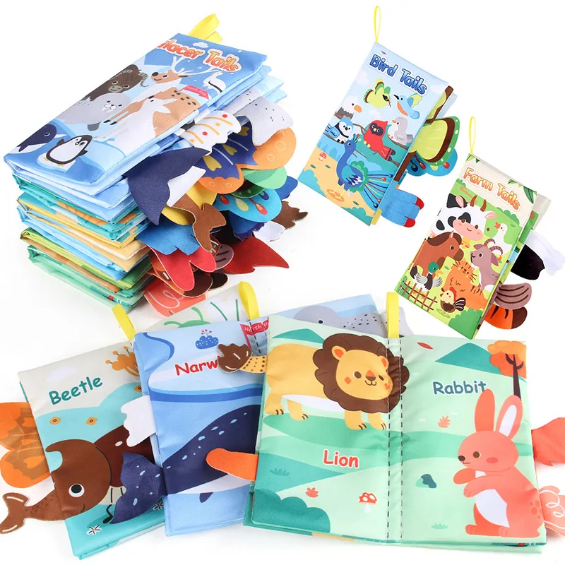 Baby Doek Boek Speelgoed Cartoon Dieren Staart Educatief Geringd Papier Doek Boek Speelgoed Verlichting Baby Speelgoed 0-12 maanden Geschenken