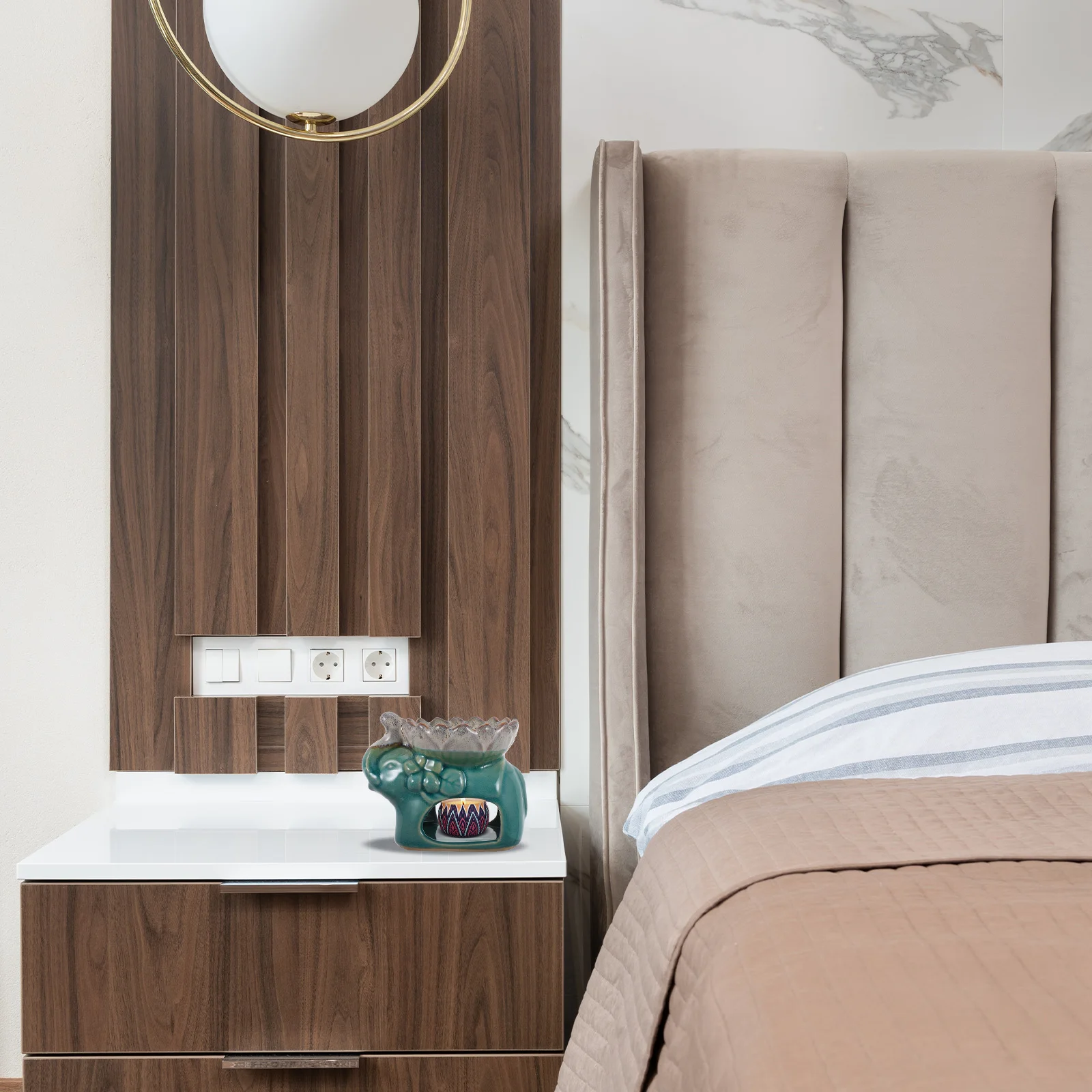 

Lotus-Elephant Ceramic Incense Burner Fine Craftsmanship Aroma Diffuser for Study Room Sauna Meditation Desktop Decor Censer