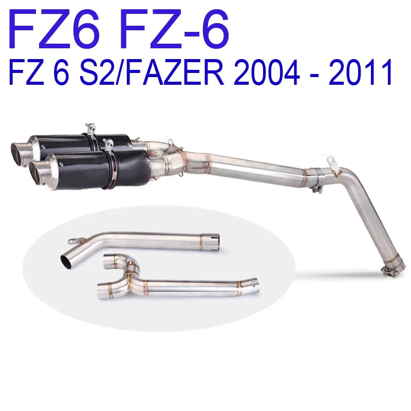 Motorcycle Exhaust Pipe Double Outlet Middle Link Tube Escape Moto Accessories For Yamaha FZ6 FZ6N FZ6S 04-11 double outlet 51MM view 2