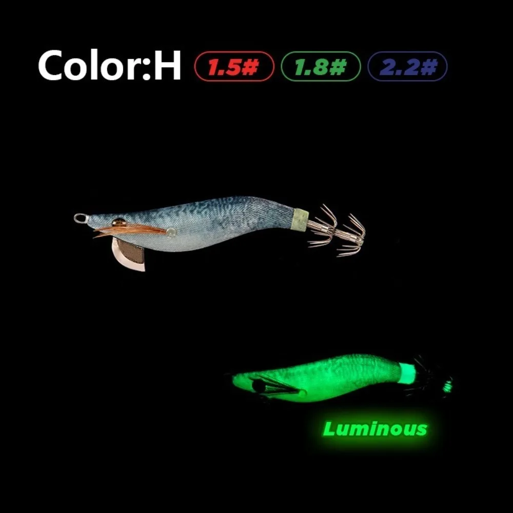 Señuelo de pesca duro 1.8 # Plantilla de calamar 5,2g 6cm cebo duro de madera que brilla en la oscuridad señuelo para camarones aparejos de pesca