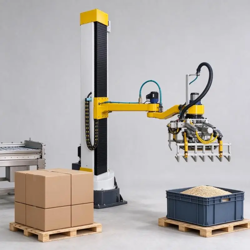 Column Palletizer Automatic Column Palletizing Equipment Stainless Steel Frame For Food Grade Packaging Line Bag Stacking