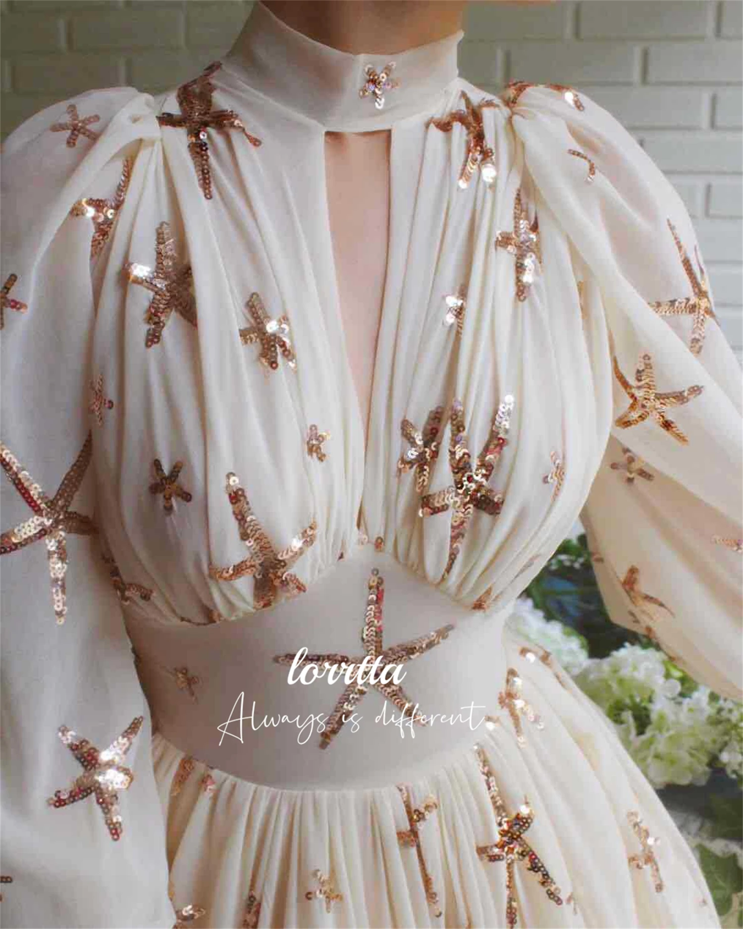 Vestido de noite de casamento feminino estrela tecido festa mangas compridas linha um robe soiree de luxe personalizado casamentos vestidos de baile de gala