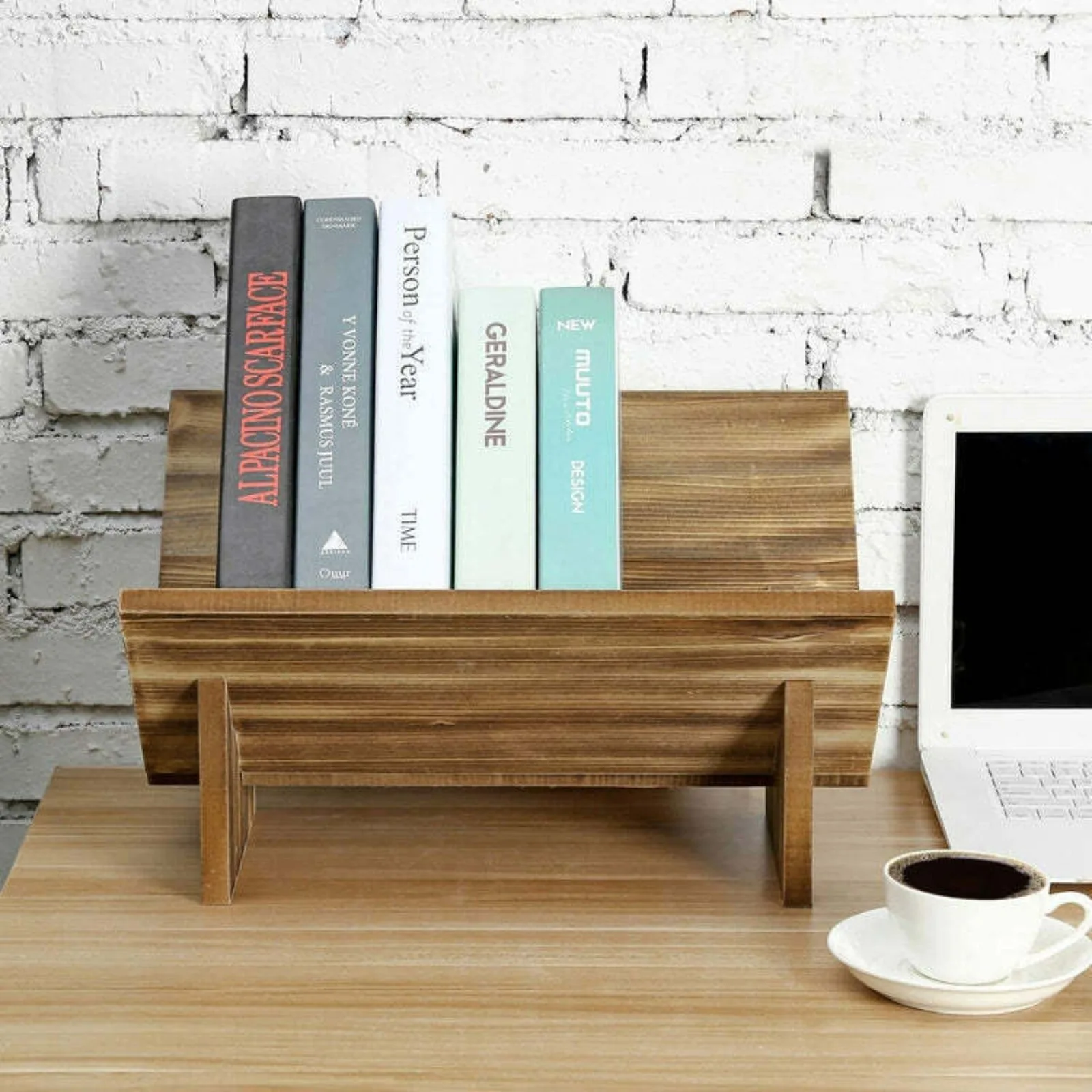 16.5-Inch Rustic Burnt Wood Tilted Desktop Bookshelf, Desktop Book Rack United States