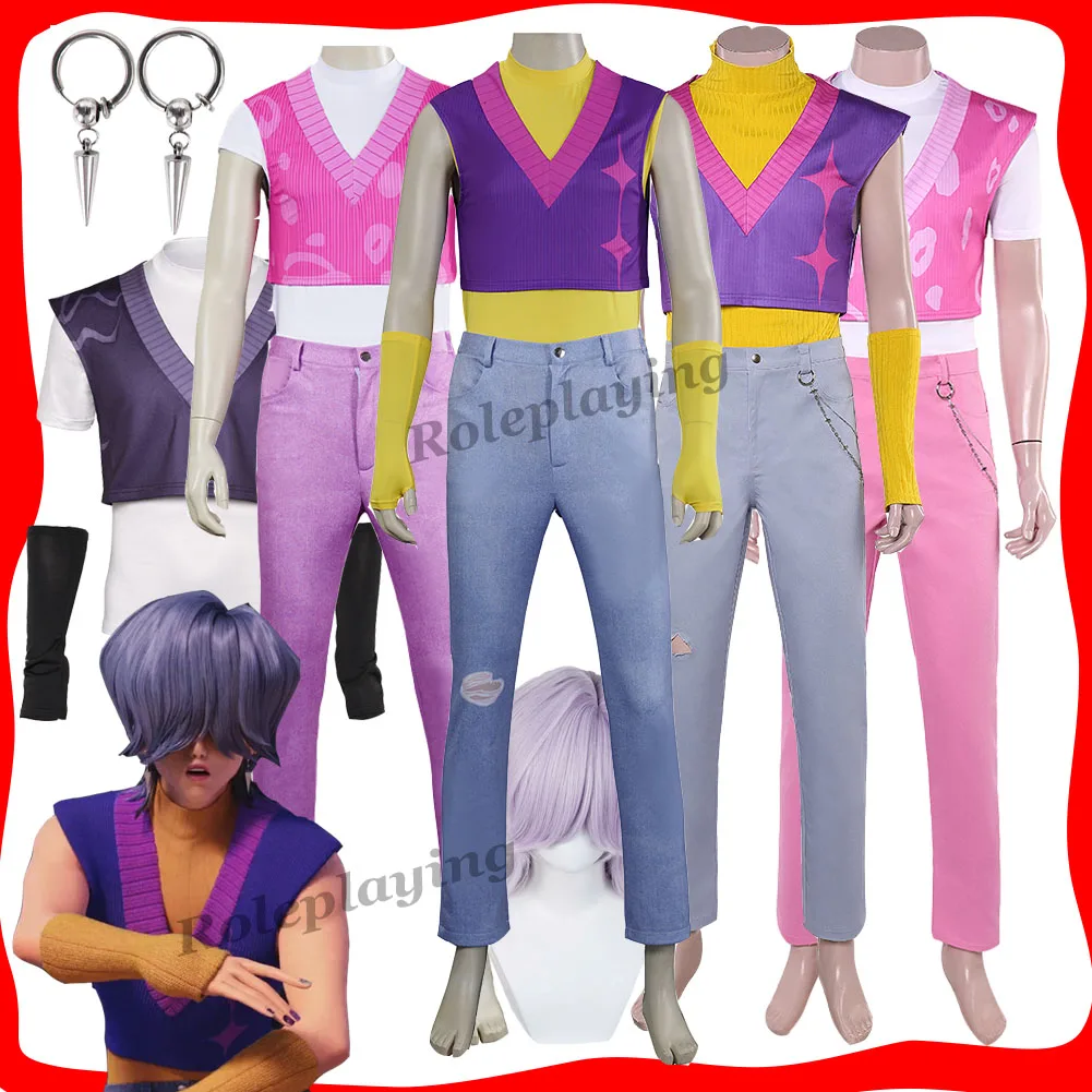 KPop Demon Cos Hunters Mystery Saja disfraz de Cosplay para niños ropa de juego de rol chaleco pantalones pendientes peluca traje de fiesta de Carnaval de Halloween