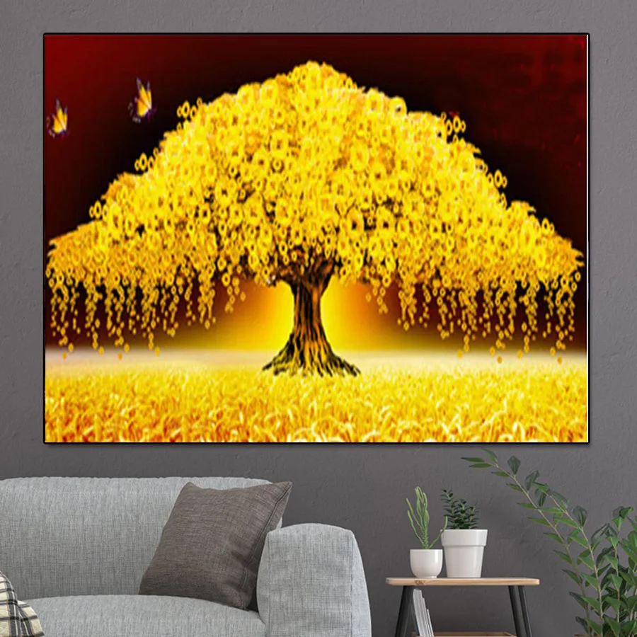 5D Diy Diamond Painting Diamond Mosaic Modern Golden Money Tree Picture Of Rhinestone Cross Stitch Embroidery Tree of Life Decor