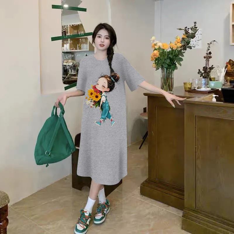 Summer Cartoon Print New Trend Loose Short Sleeve Comfortable Women Maternity Dress