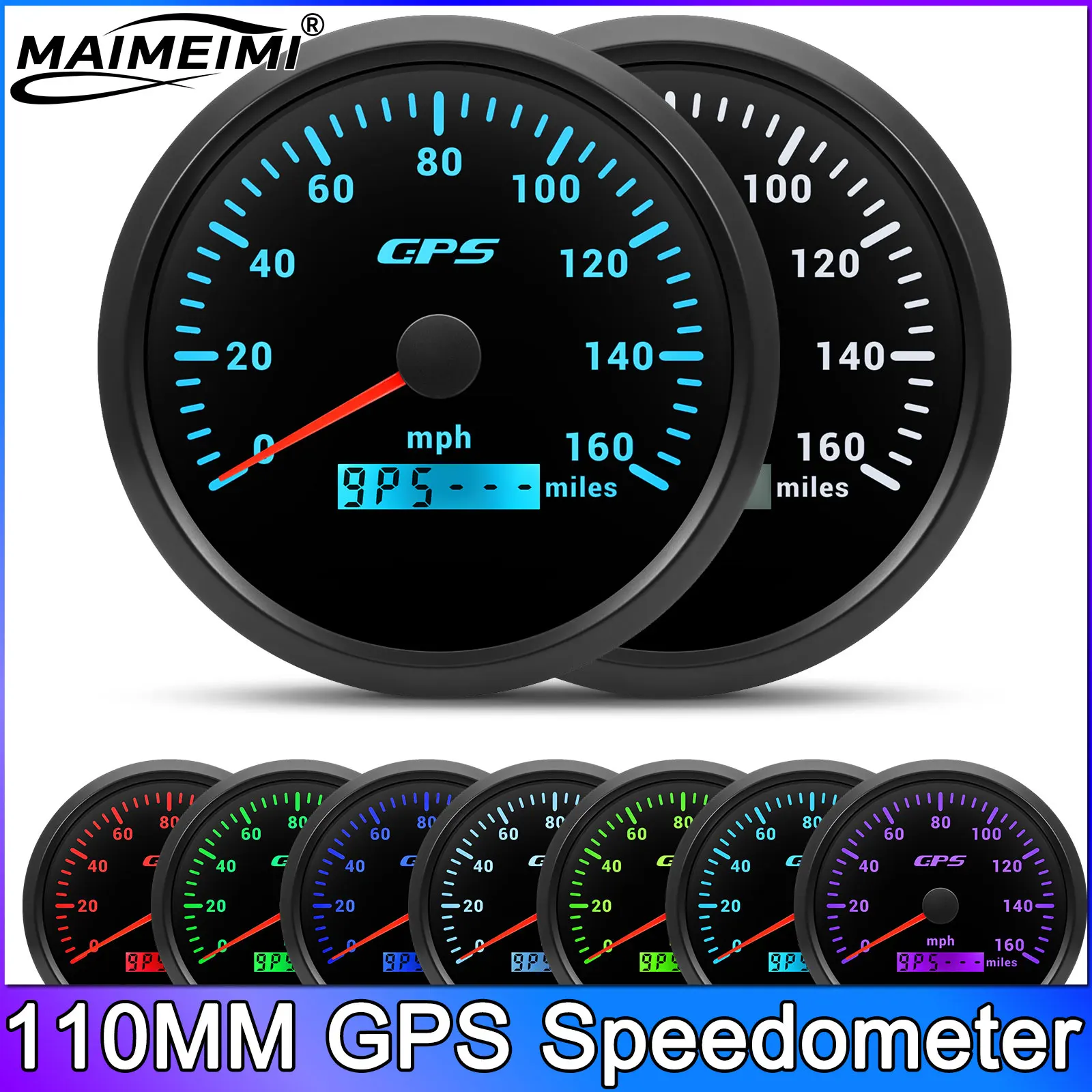 

110 мм GPS-спидометр 0-160 миль в час, 7 цветов, измеритель скорости подсветки с GPS-антенной для мотоцикла, автомобиля, кораблей, лодки, морской пехоты