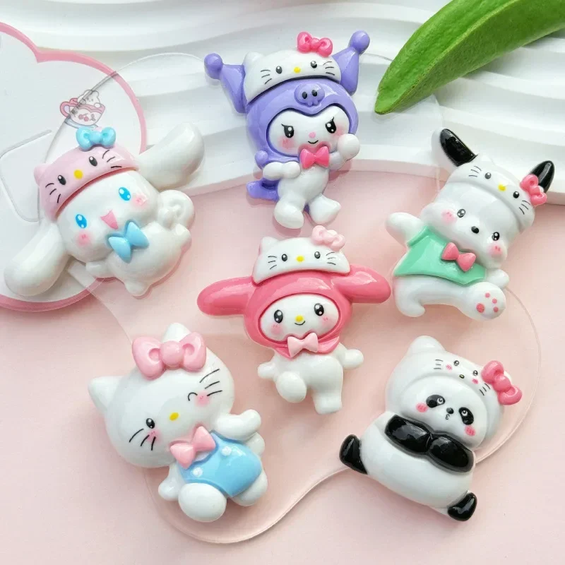 2pcs Big Card Cross-dressing Puppy Resin DIY Jewelry Accessories Cartoon Miniso Hello Kitty Resin Flatback Cabochon Material