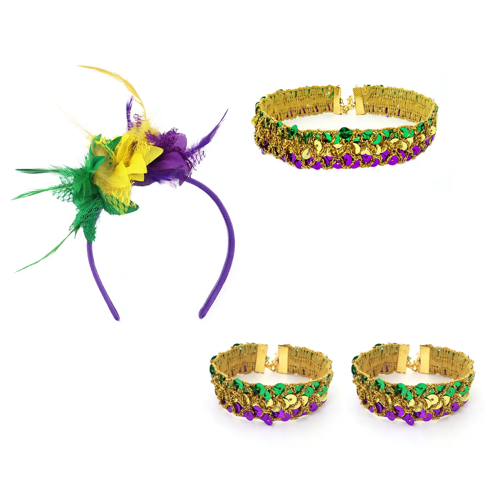 Mardi Gras Costume Accessory Set Tutu Skirt, Faux Feather Headband, Mask,Mardi Gras Beads,Feather Boa for Women and Girls