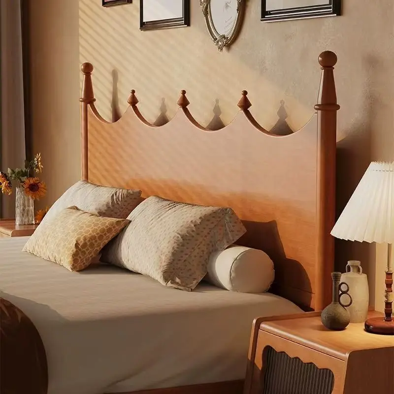 French Solid Wood Bedside Sheet Tatami Upholstery Soft Back Medieval Style American 1.8m Bed Frame