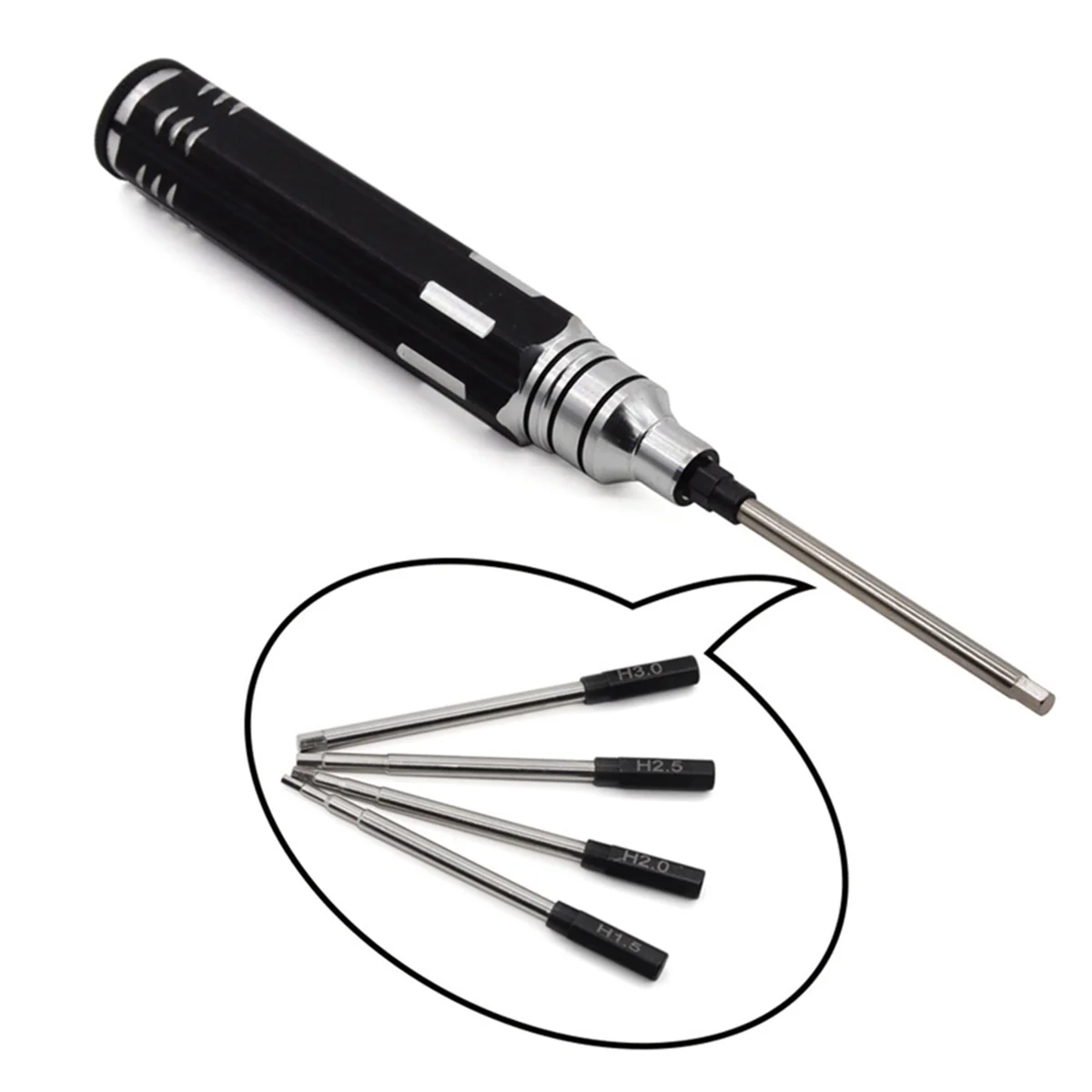 Hexagonal Head Screwdriver Hexagonal Screwdriver Tool Set for Rc Car Crawler Helicopter 1.5 2.0 2.5 3.0mm Black+Silver