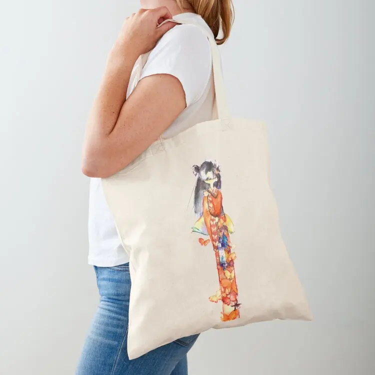 Japanese with orange butterflies Tote Bag