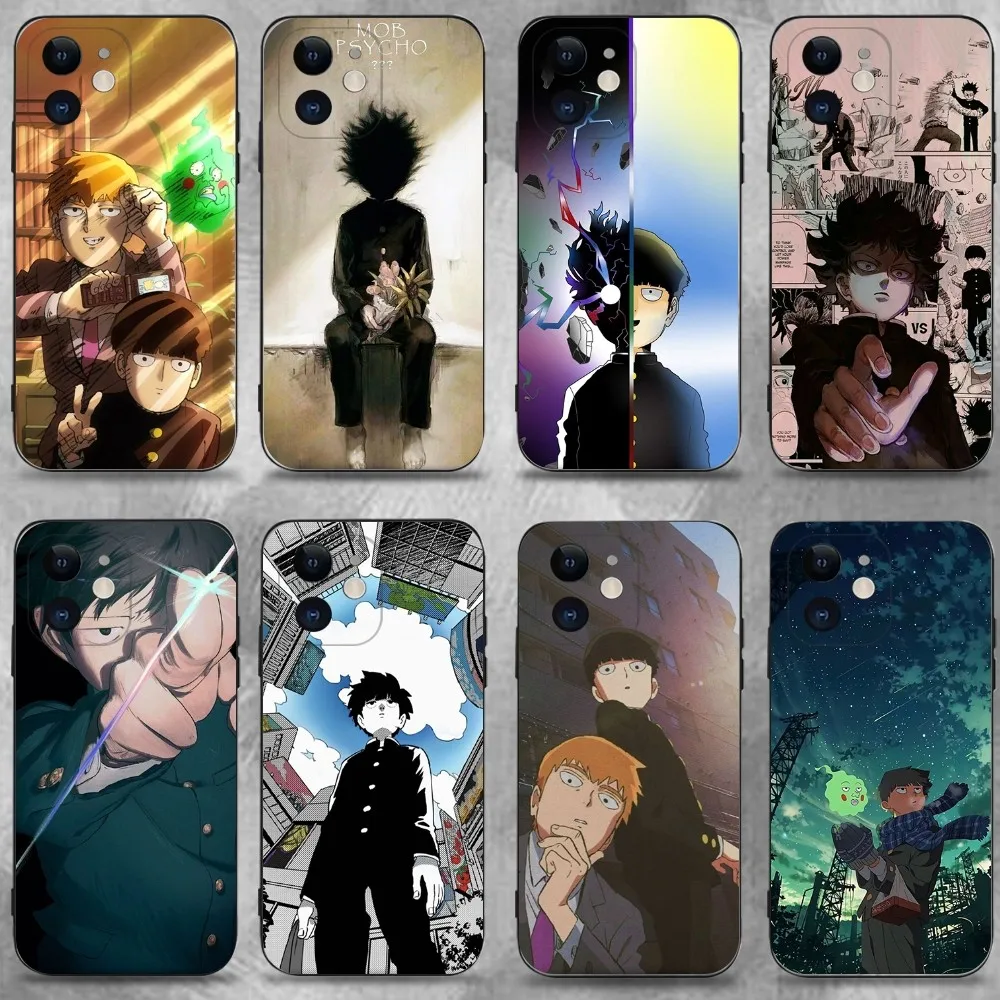 

Mob Psycho 100 Cartoon Phone Case For iPhone 16,15,14,13,12,11 Plus,Pro Max,XS,X,XR,SE,Mini,8,7,Soft Silicone Black Cover