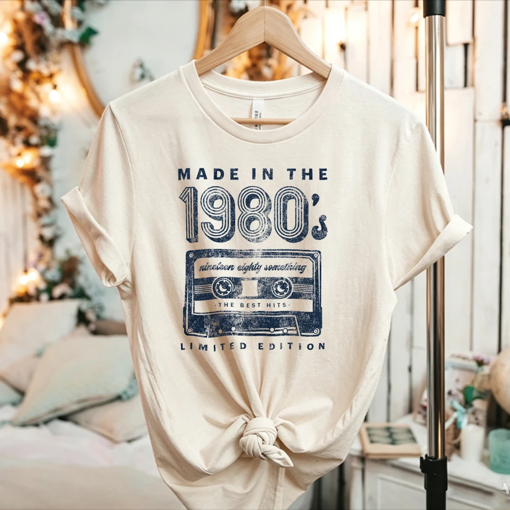 Made in The 1980s Cassette Tape Limited Edition Retro Graphic T-Shirt Vintage 80s Music Print Nostalgic Casual Cotton Tee Tops