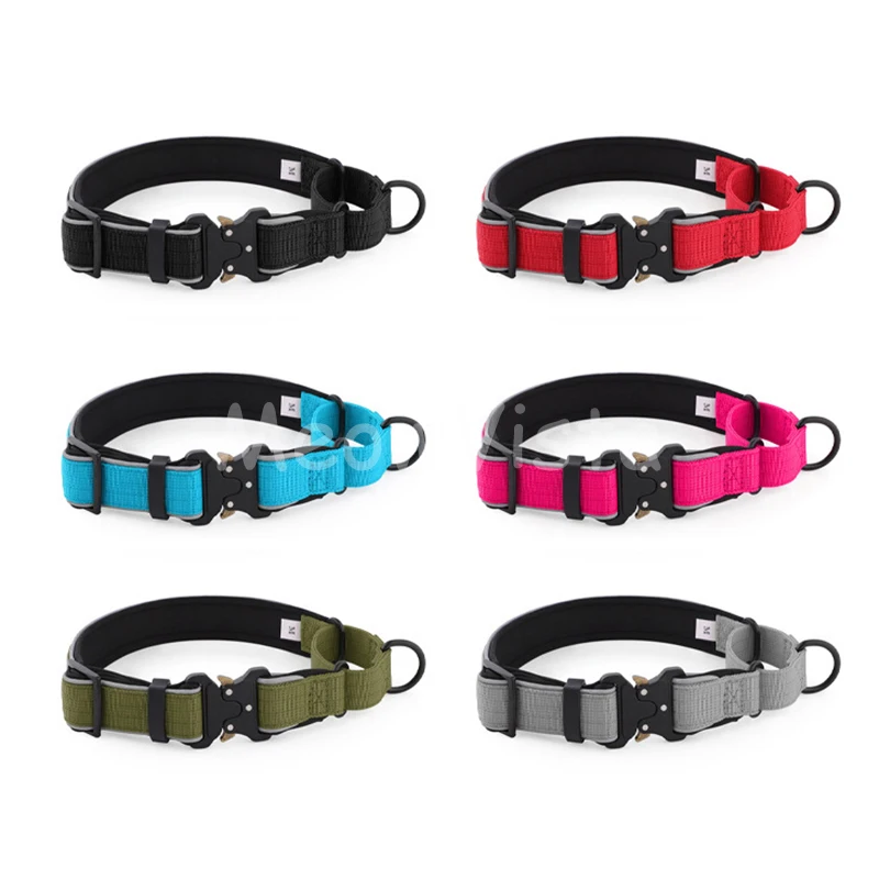 Reflective Large Dog Tactical Collar Heavy Duty Cobra Buckle Anti-pull Adjustable Padded Nylon Training Collar for Border Collie