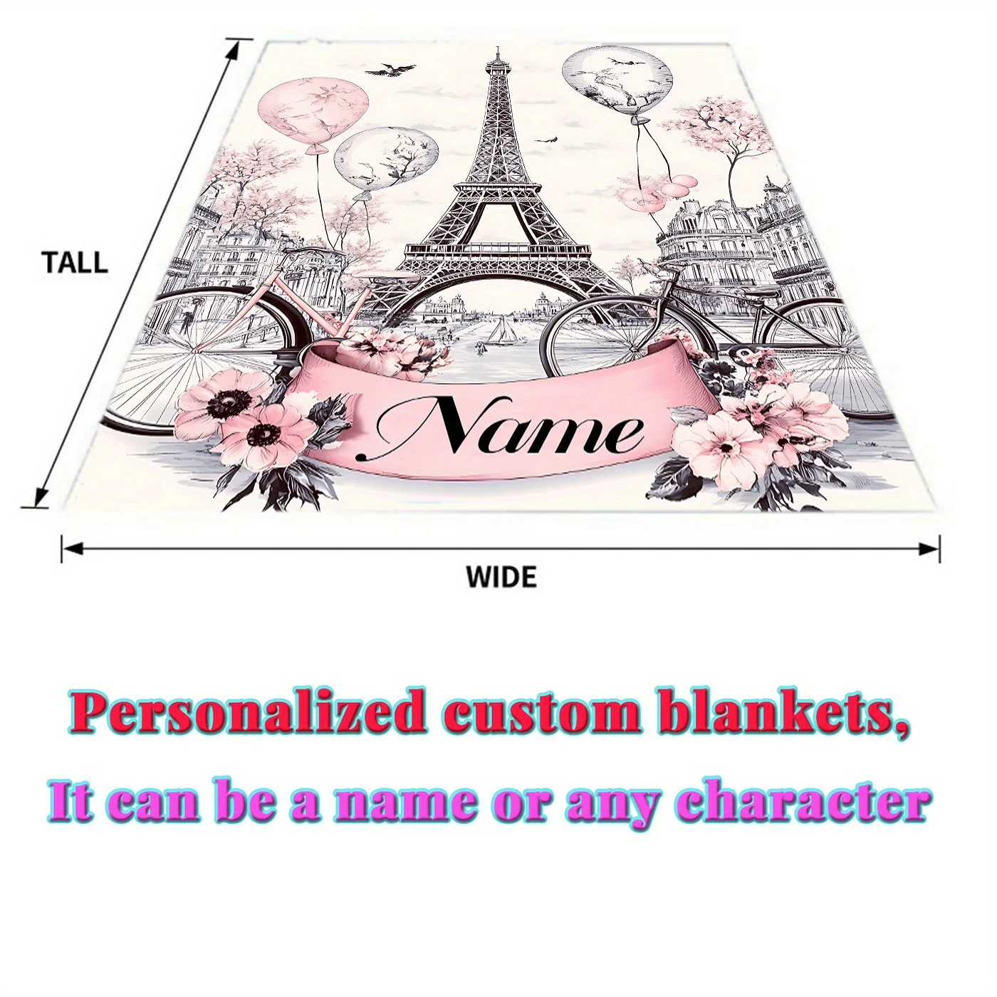 Customized Name Eiffel Tower Blanket Lightweight Flannel Blanket, Suitable for Sofa Beds, Travel Camping Living Rooms, Office So