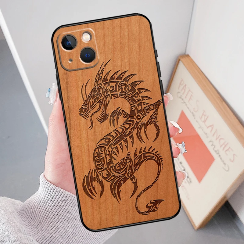 Turtle Elephant Dragon Wood Case For iPhone 16 15 14 11 12 13 Pro Max Mini X XS Max XR SE 2022 2020 Plus Cover Shell