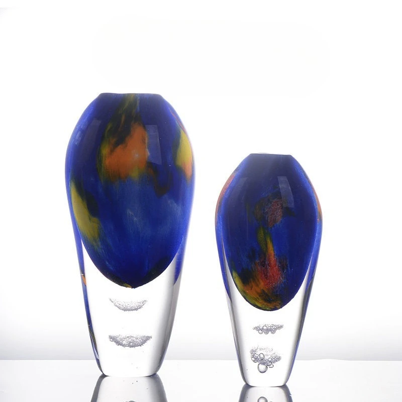 

Colorful flat flower vessel Light luxury high-end glass vase