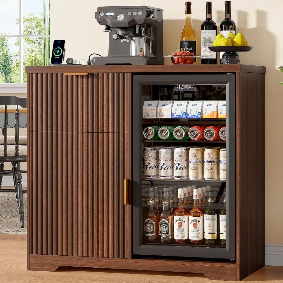 42'' Mini Fridge Cabinet with Charging Station and Wine Rack