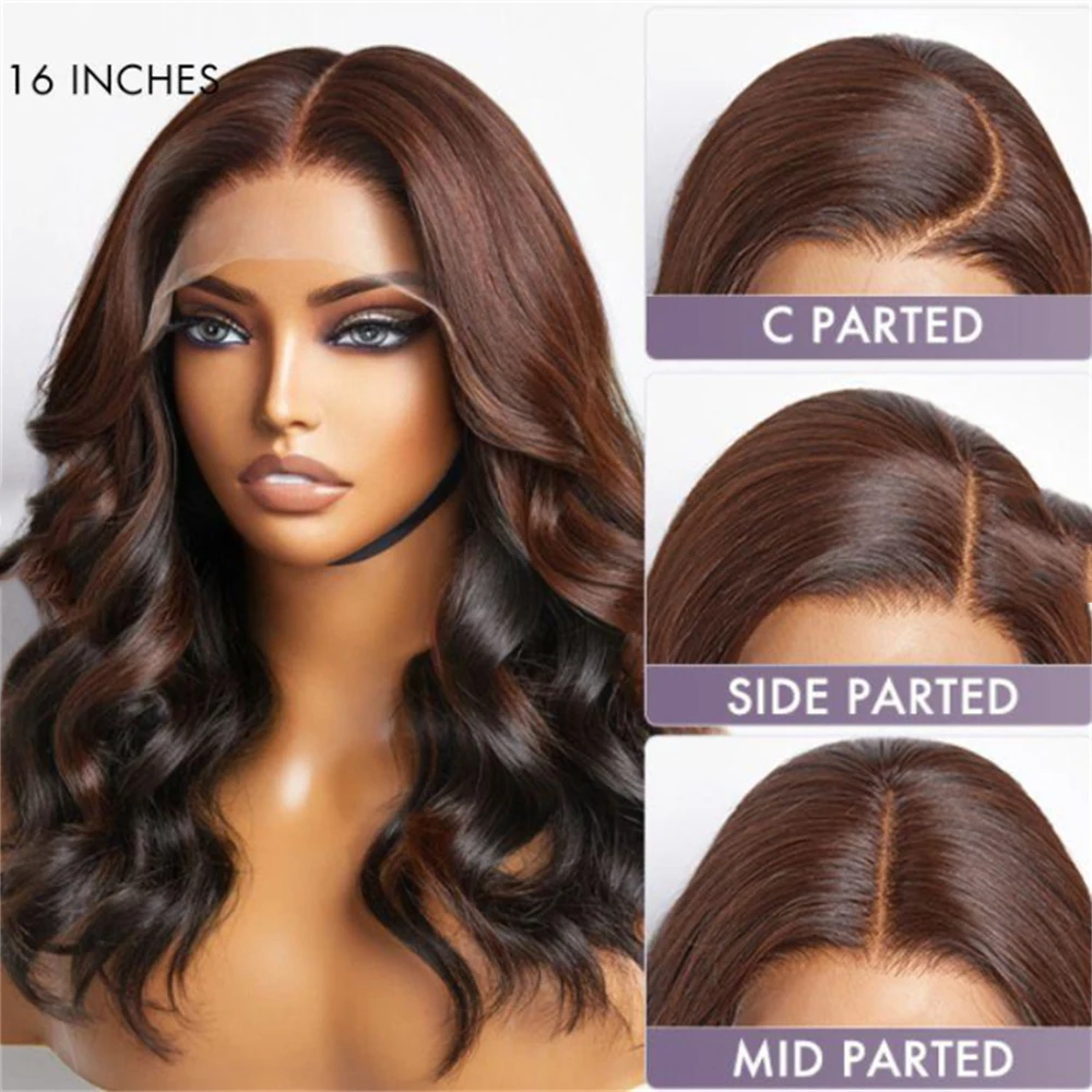 28Inch Glueless 180Density Ombre Brown Wave HD Lace Jewish 5x5 Silk Base European Human Hair Wig For Women BabyHair Prepluck