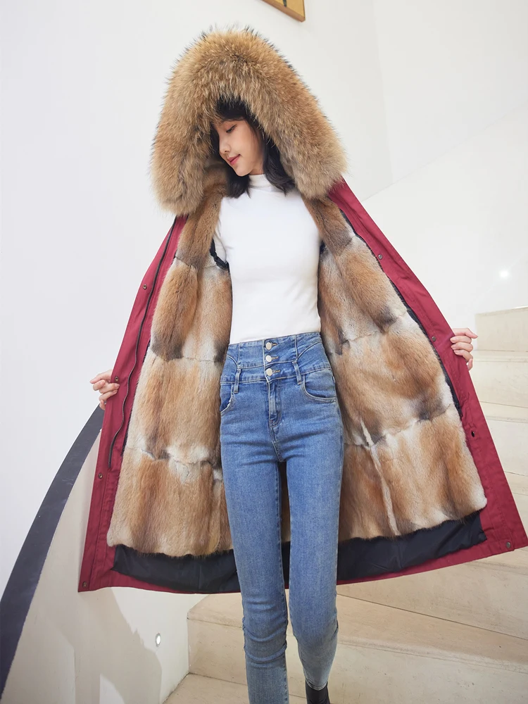 

Parka Women's Anti-Season Fur Coat New Style Faux Blue Root Mink Liner Detachable Mid-Length Haining Coat