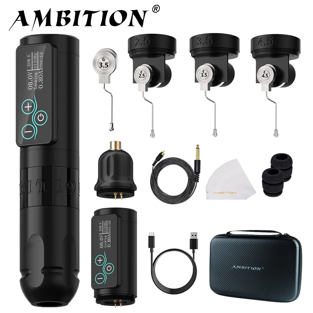 

Ambition Vibe 2400mAh Professional Brushless Motor 2.5/3.5/4.0/4.5mm Wireless Tattoo Machine Pen Kits for Body Art