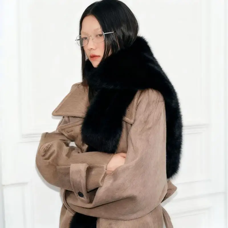 

Long Imitation Fox Fur Collar Fur Scarf Big Scarves Long Shawl Wrap Neck Warmer Neckerchief Female Wrap Y2K Girl Scarf For Warm