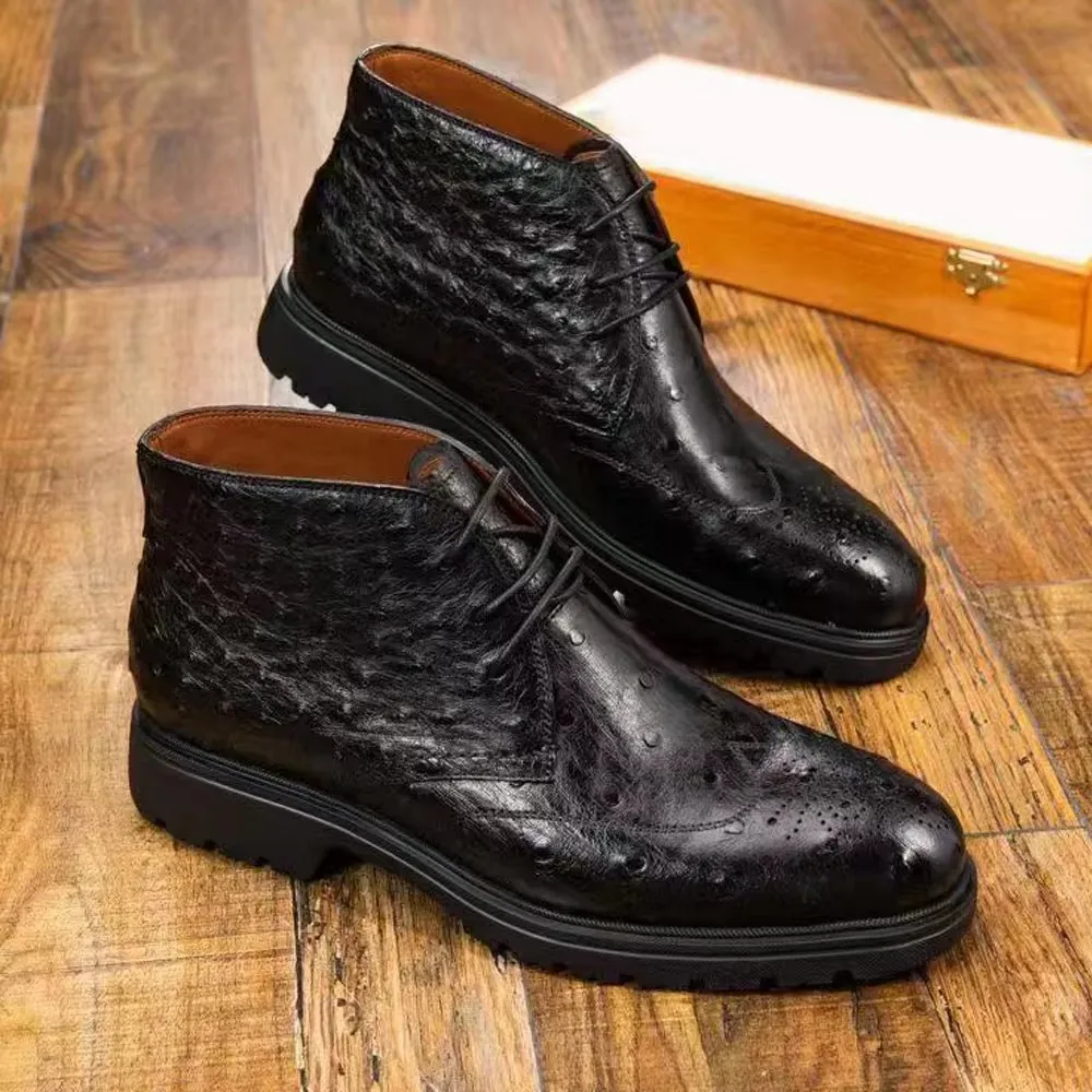 yingshang new men ostrich boots male  shoes black winter boots rubber sole banquet business wendding shoes