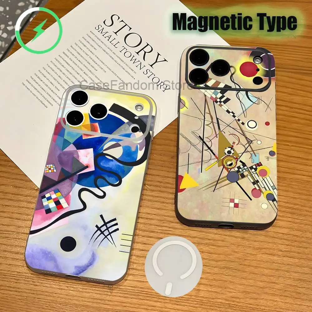

Art Wassily Kandinsky Transparent White Phone Case For iPhone 17,16,15,14,13,12,11,Pro,Max,Plus Magnetic Wireless Charging