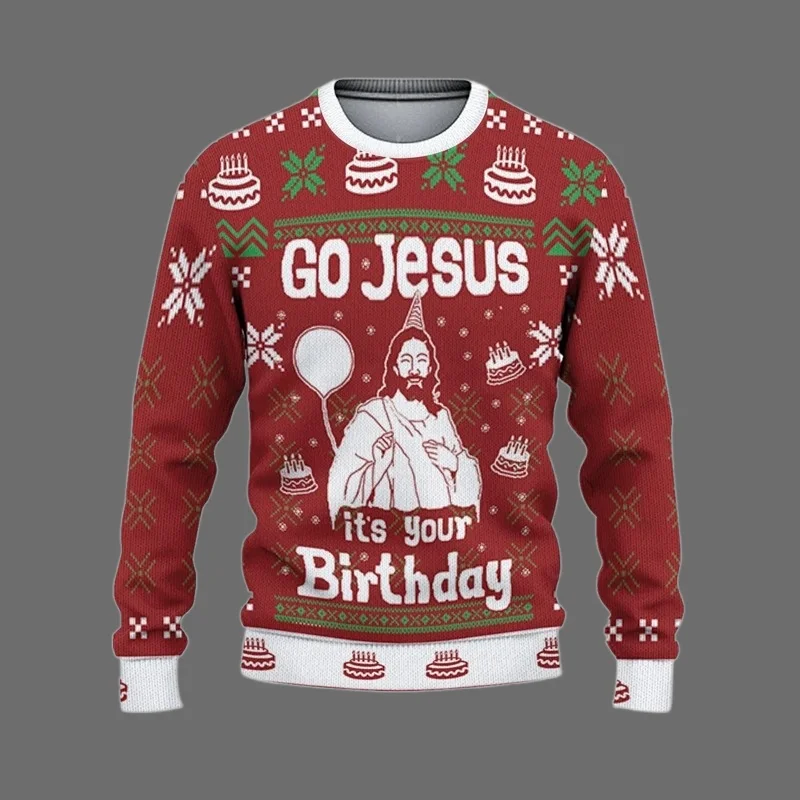 الذهاب يسوع إنه عيد ميلادك عيد الميلاد البلوز ثلاثية الأبعاد طباعة مهرجان موضوع فضفاض س الرقبة سترة قبيحة عيد ميلاد سعيد يسوع الجرافيك 2026 #1