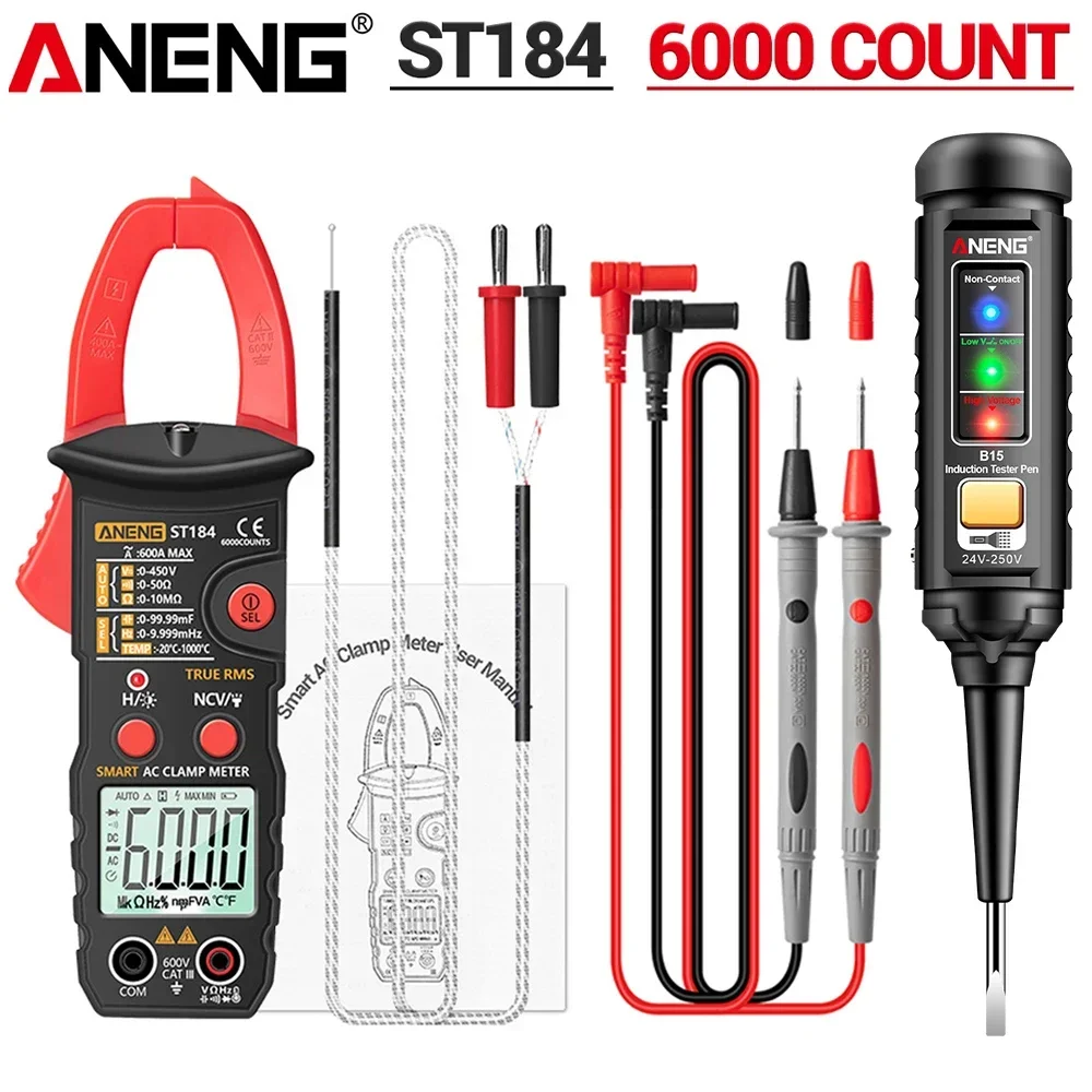 ANENG ST184 Digitale Multimeter Klemmeter Echte RMS Spanning Stroom Ohm Test+B15 Inductie Spanning Schroevendraaier Tester Pen Elektrici Professionele Detectie Gereedschappen