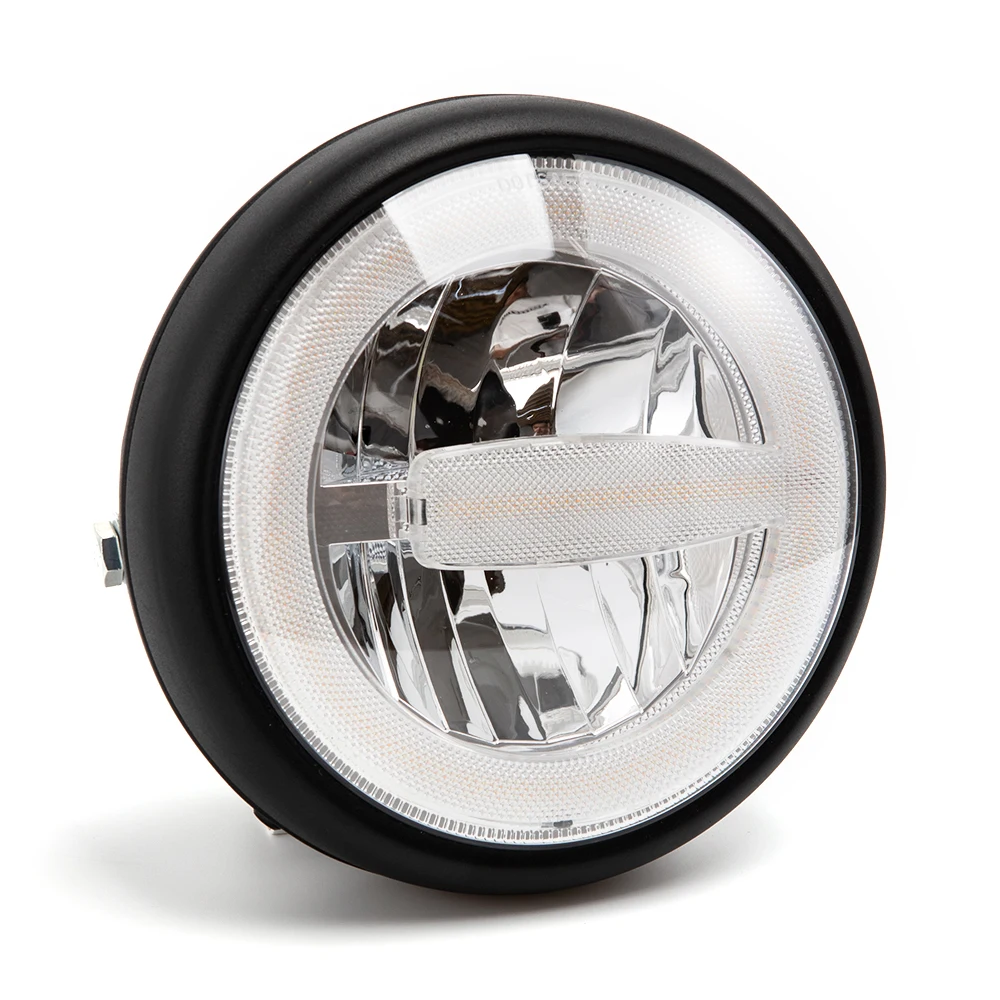 EVOMOSA Universal Motorcycle Headlight Headlamp For Harley Sportster Yamaha Cafe Racer LED DRL Fog Lamp Driving Headlight Front