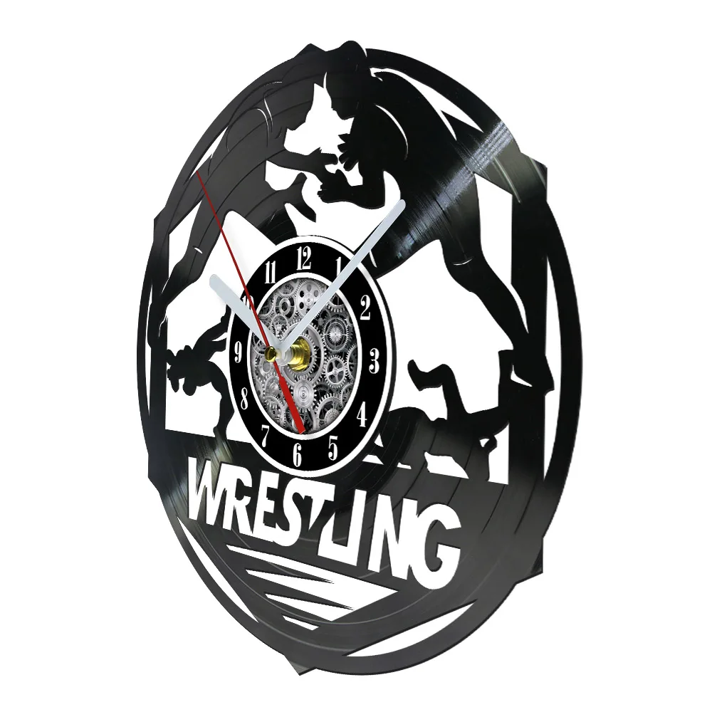 Wrestling Competition Vinyl Record Wall Clock For Man Cave Bedroom Wrestling Artwork Carved Music Album Clock Wrestlers Gift