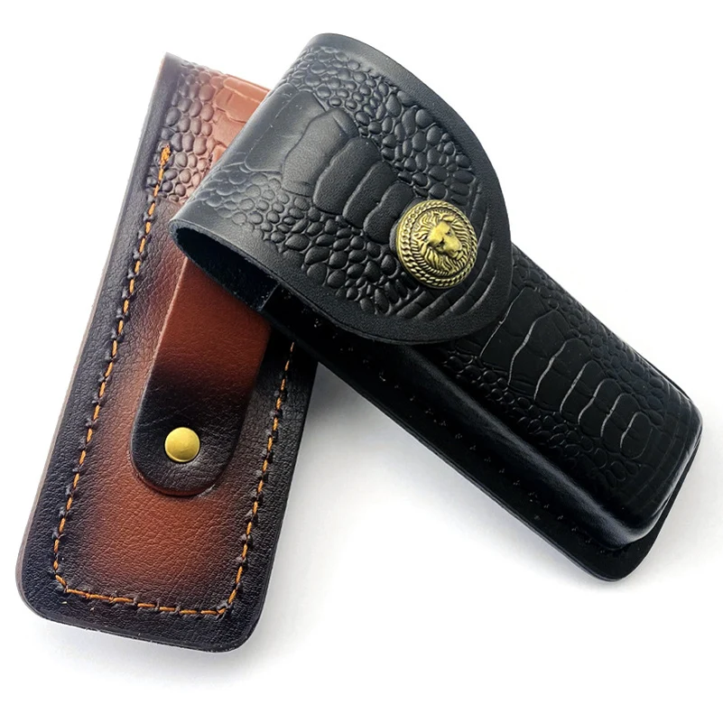 2 Colors Cowhide Leather Folding Knife Sheath Scabbard Cover For Swiss Army Knives Small Pliers Tool Storage Bag Case Buckle