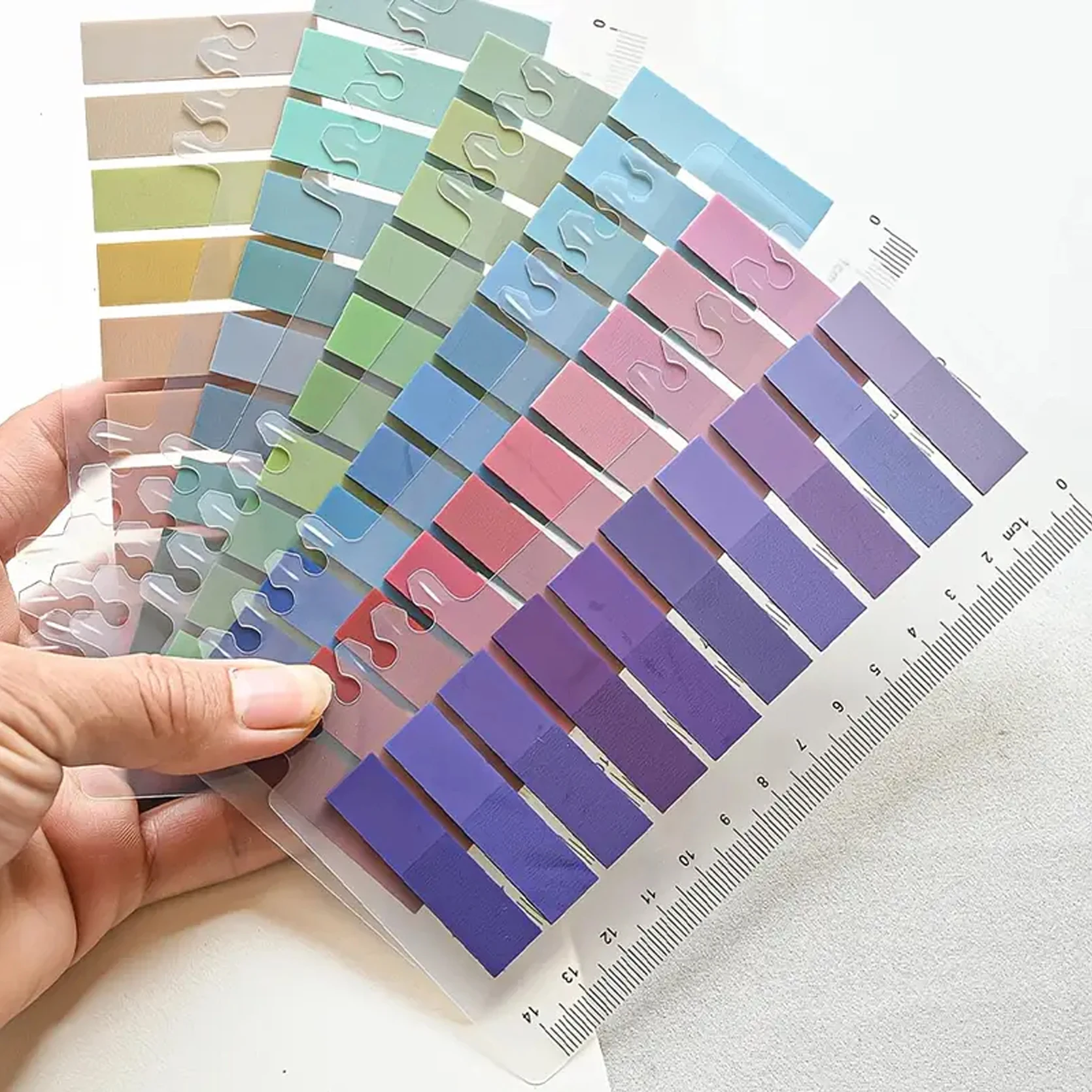 7 Packungen Morandi Index-Tabs mit integriertem Lineal, 10 Farben pro Packung, transparente selbstklebende Seitenmarkierungen für Büro & Schule – Detail 5