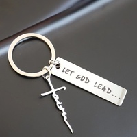 Let God Lead···Faith Cross Stainless steel keychain, Christian Religious Key Chain Ring Purse Bag Backpack Charm Daily Gift