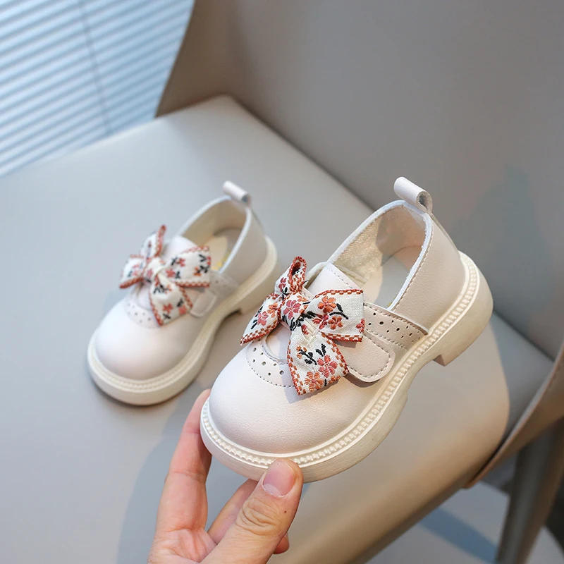 Spring Children\'s Leather Shoes Embroidery Bowknot Kids Mary Jane Shoes Causal School Thick Bottom Girls Princess Single Shoes