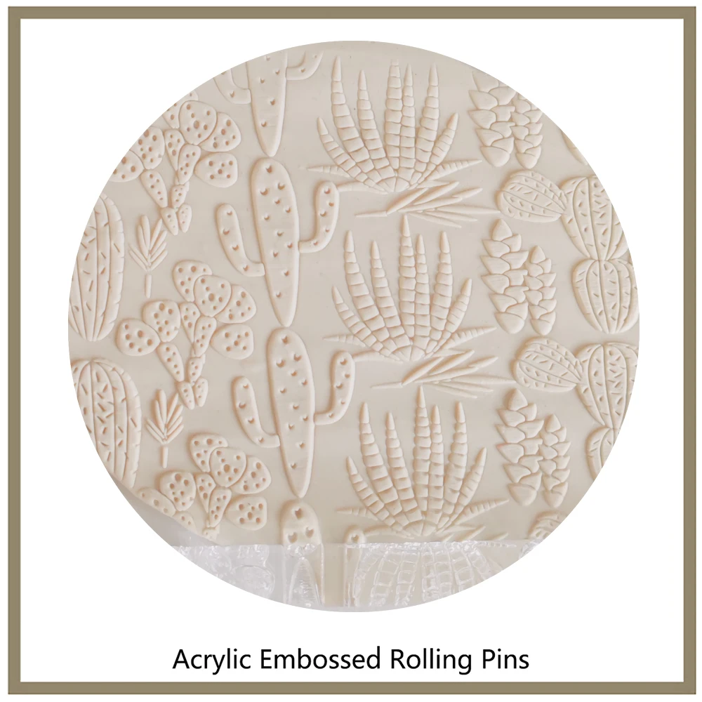 Beautiful Succulent Plants Cactus Decorative Patterns Pastry Rolling Pin
