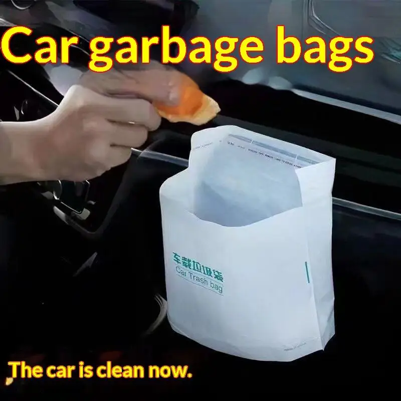 100Pcs Tear Resistant Disposable Car Trash Bags Self Adhesive Leak Proof Garbage Sacks for Road Trips Travel