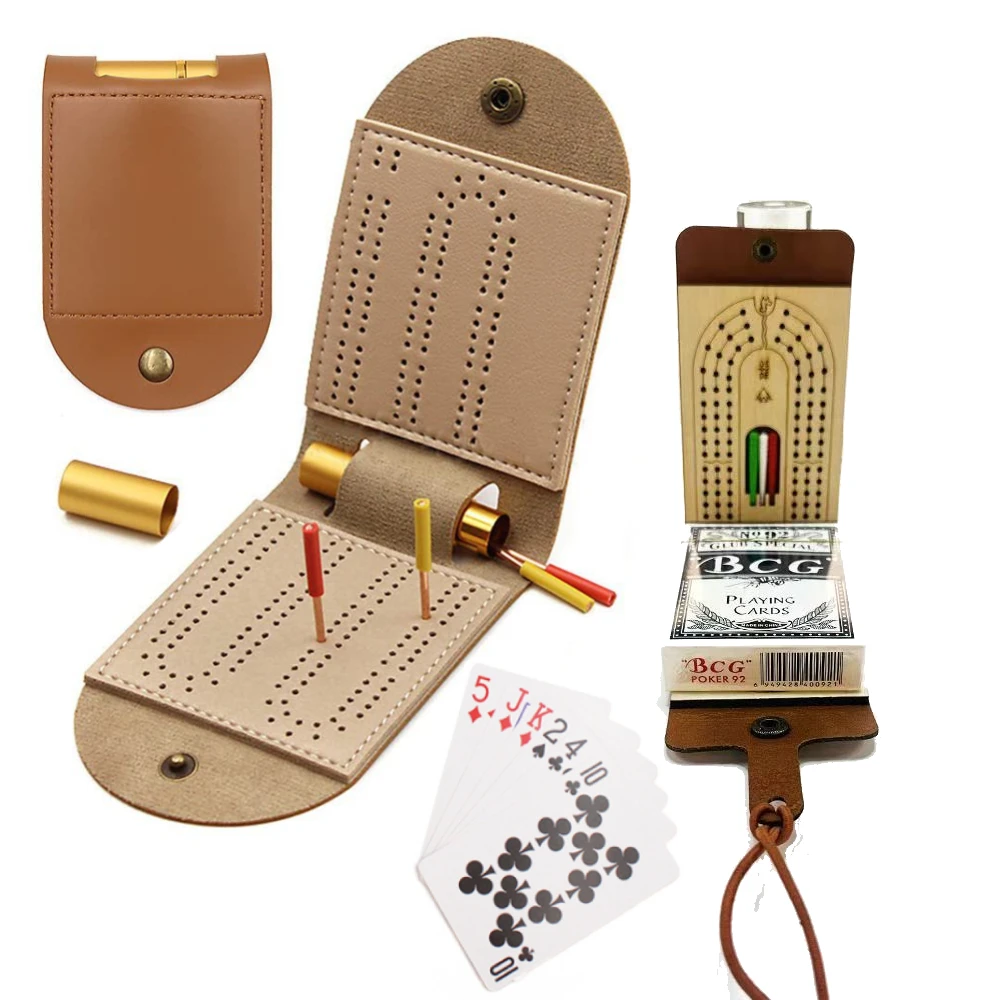 Personalized Card Storage Holster Board Cribbage Board Dozen Games Play Anywhere Premium Leather Sleek Design Pegs Camping Game