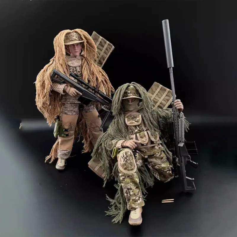 

1:6 Scale Soldier Head Sculpture Combat Boots Ghillie Suit Jungle Sniper Desert Sniper 4D Gun Model Collection Gift Toy Souvenir