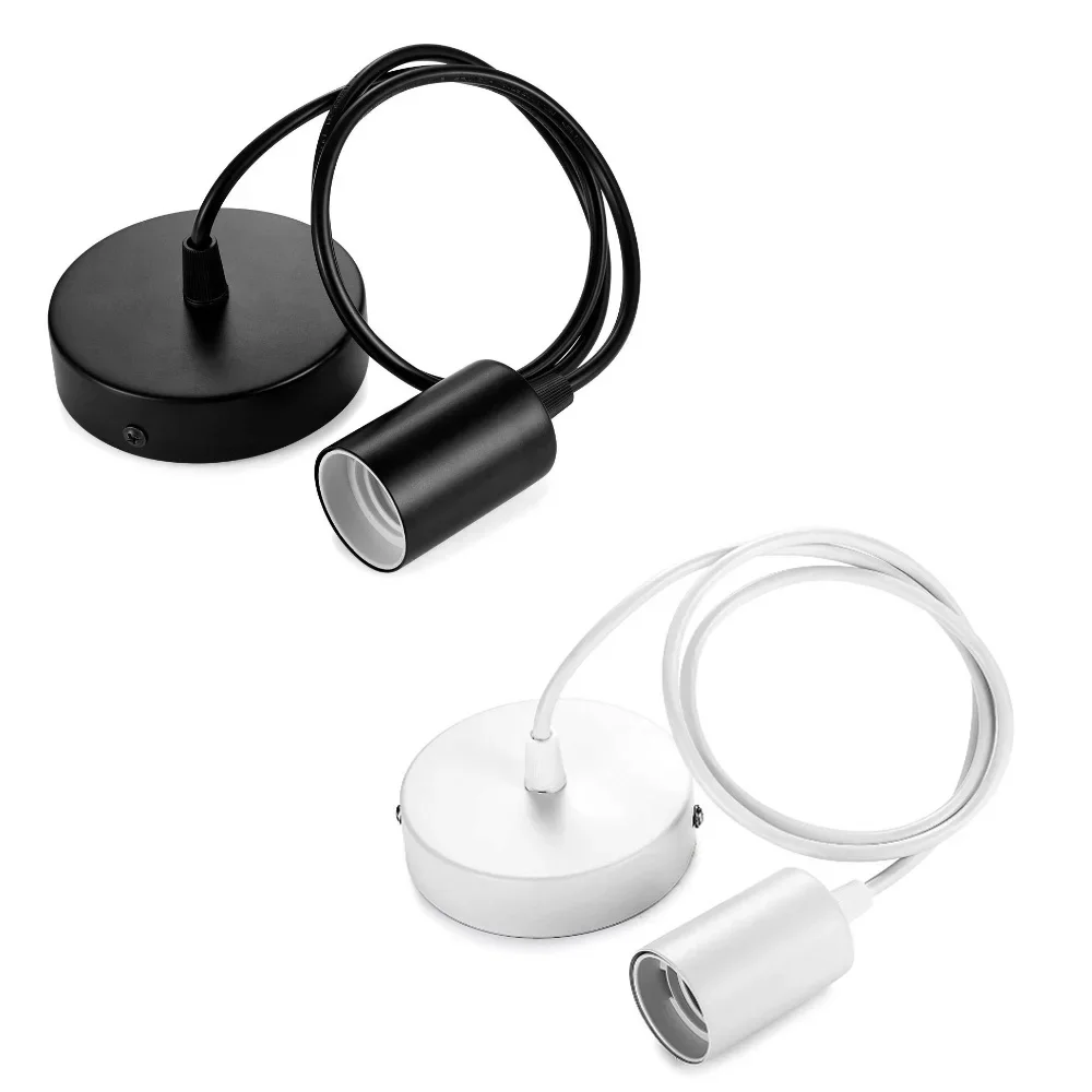 

Industrial Pendant Light E27 Base Socket Holder Simple Hanging Lamp Black White Light Fixtures Cable Ceiling Lamps