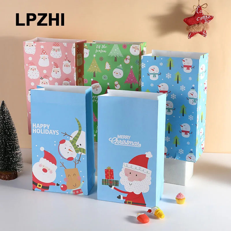 

LPZHI 25Pcs Christmas Gift Packaging Top Open Bags Party Candy Cookies Lollipop Present Decoration Santa Claus Snowman Wholesale