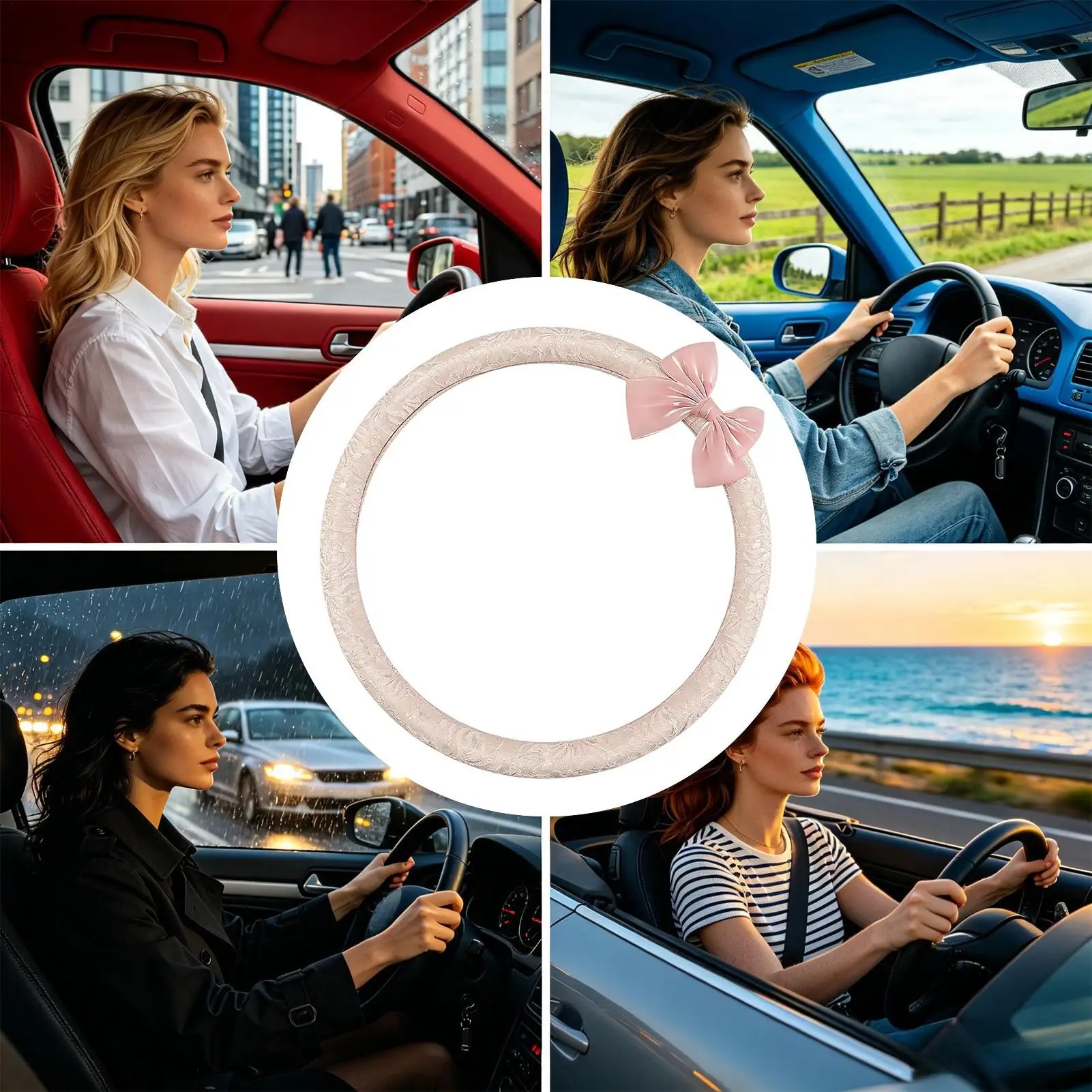 Car Wheel Cover For Women 15 Inches Lace Pattern Protective Decor Steering Cover With Bow For SUV Truck Road Trip Daily Commute view 4