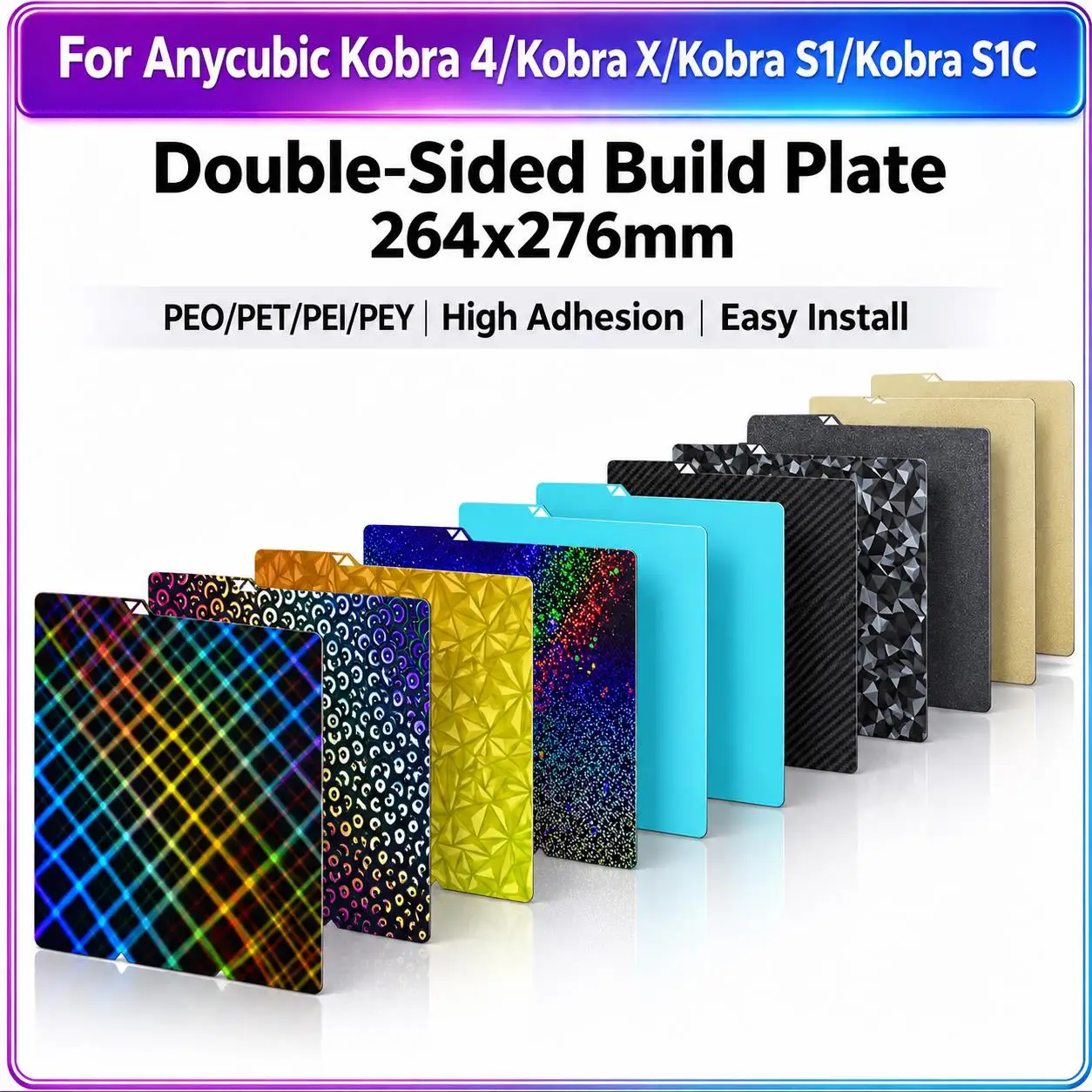 Build Plate264x276mm For Anycubic Kobra 4 S1 Smooth Textured PEI Sheet Kobra X S1C Double Sided PEO PET PEY Spring Steel Sheet