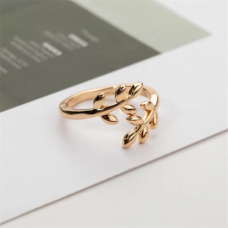 Olive Tree Branch Leaves Rings For Women Men Open Adjustable Ring Plant Female Knuckle Finger Wedding Band Boho Jewelry