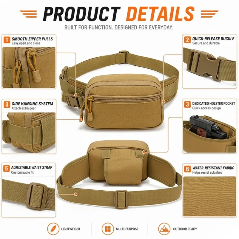 กระเป๋าคาดเอวแบบยุทธวิธี สำหรั - Edc Concealed Carry Fanny Pack บทวิจารณ์และราคา